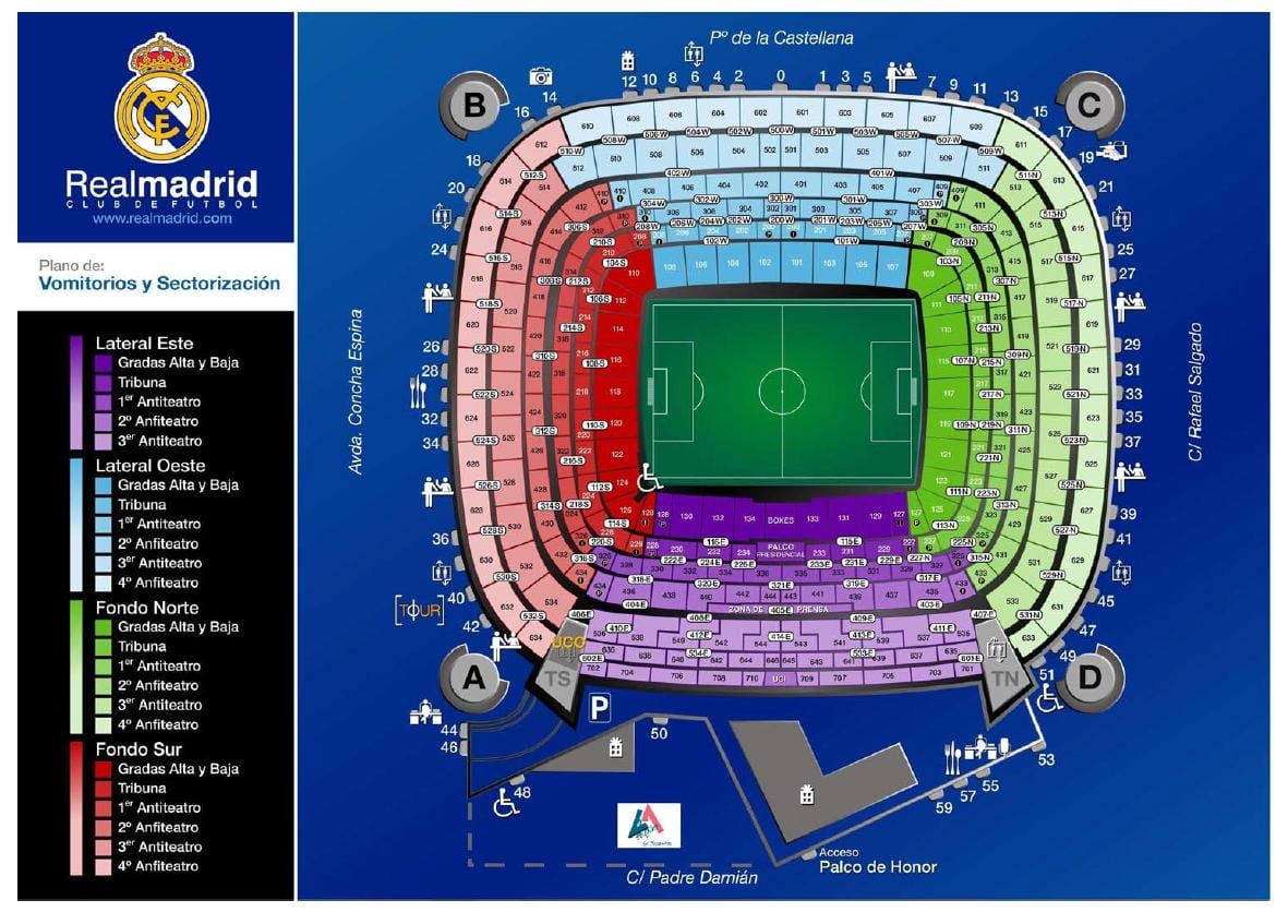santiago bernabeu ਸਟੇਡੀਅਮ ਦਾ ਨਕਸ਼ਾ